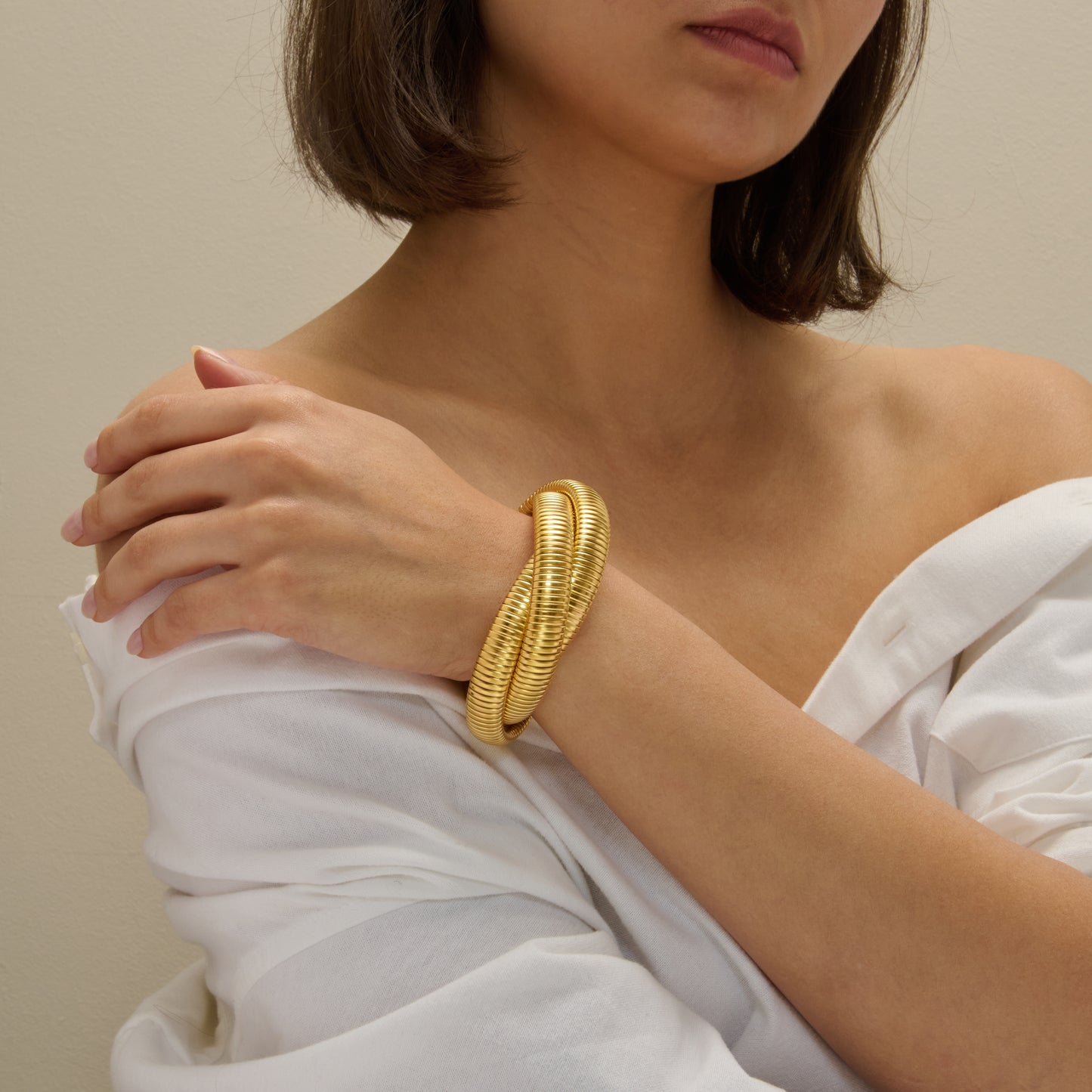 Adriana Triple Stack Chunky Gold Bangle