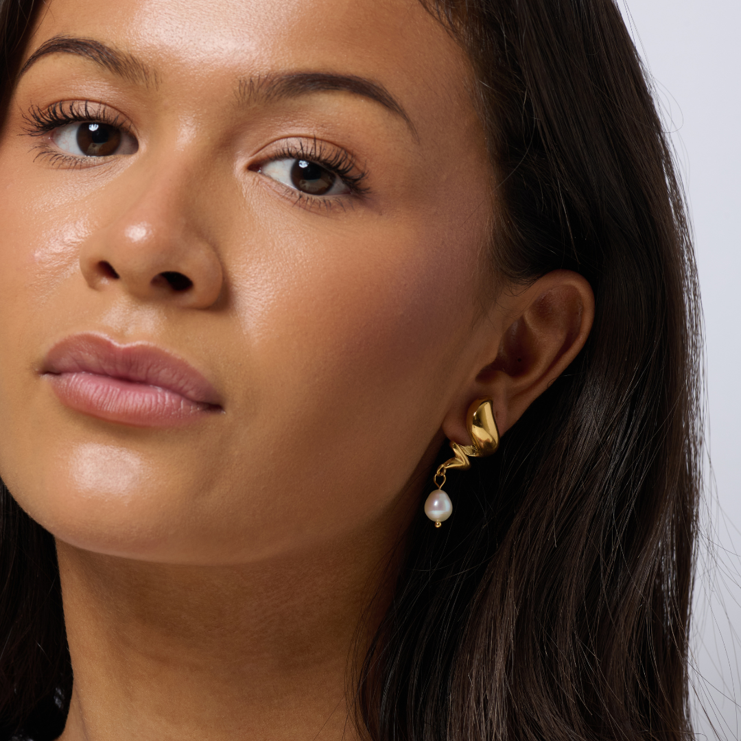 Malia Freshwater Pearl Drop Gold Earrings