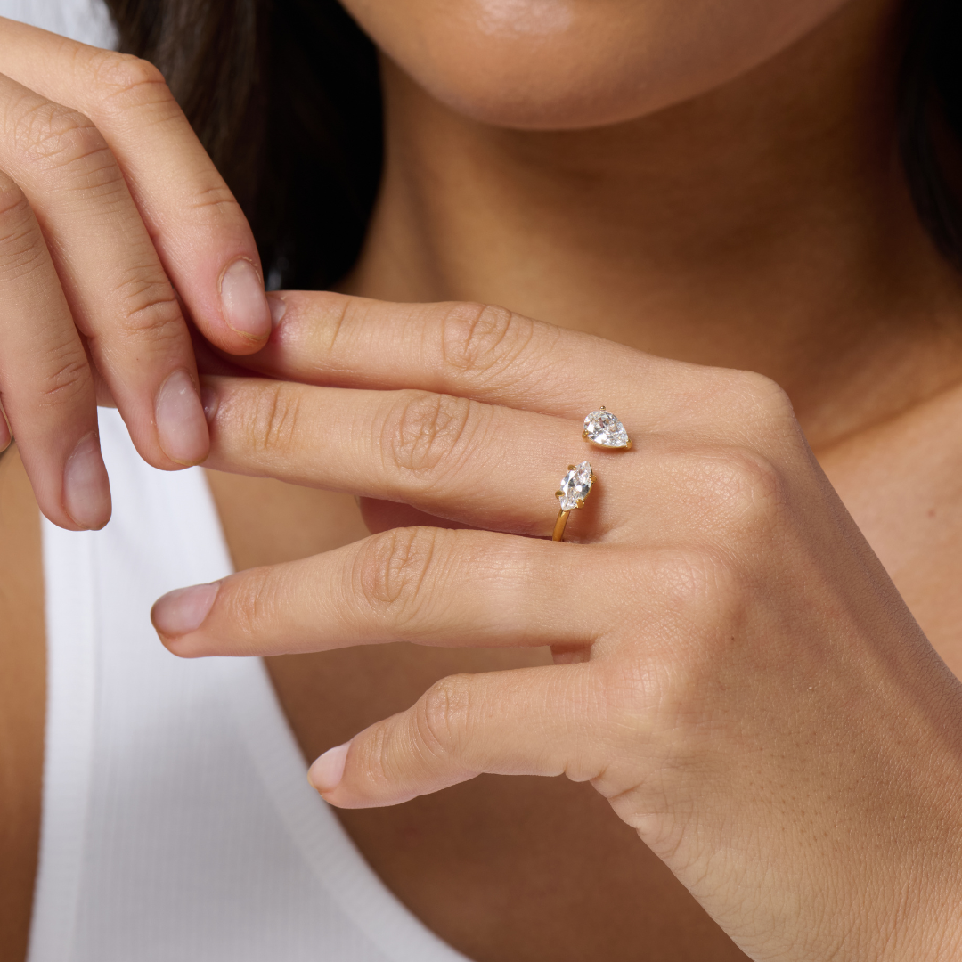 Elsie Double Crystal Gold Ring