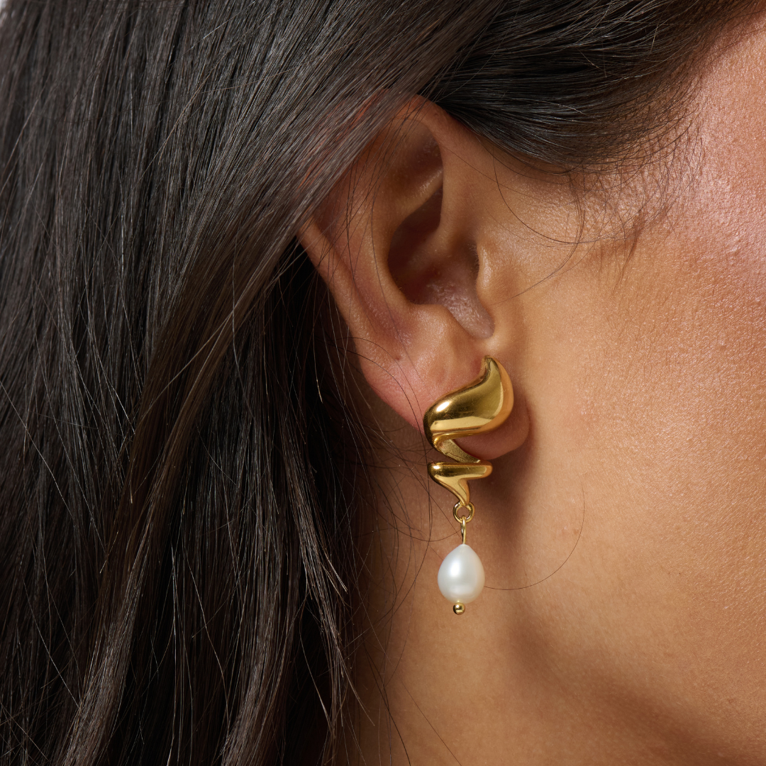 Malia Freshwater Pearl Drop Gold Earrings