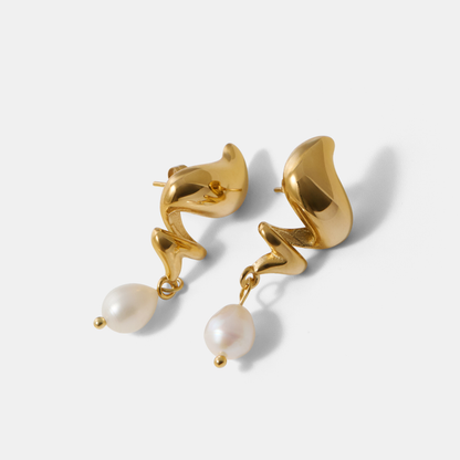 Malia Freshwater Pearl Drop Gold Earrings