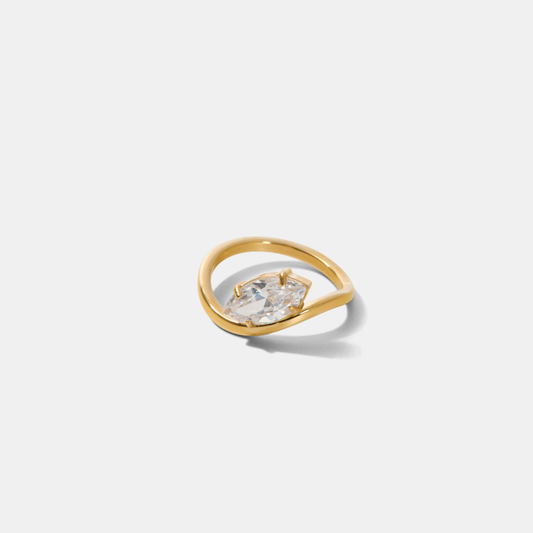 Serene Crystal Wave Gold Ring